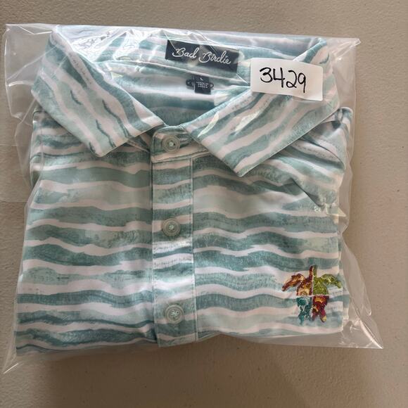 Bad Birdie Golf Shirt Men Size Large Green Waves Ocean Performance Short Sleeve - Picture 11 of 11
